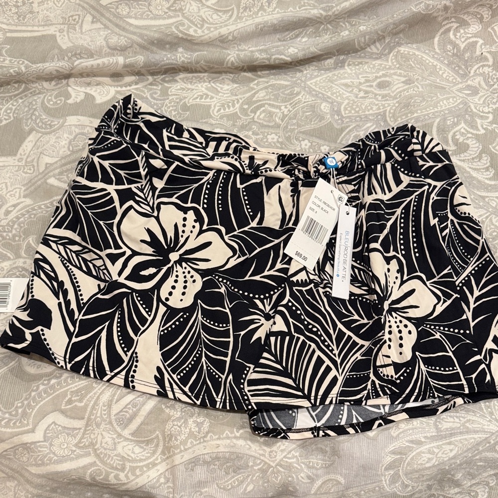 Bleu Rod Beattie Black and White Floral Swim Skirt bottom